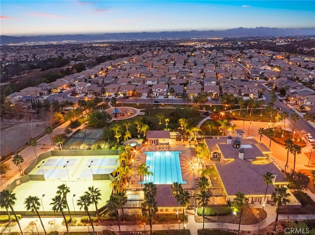 view of aerial view at dusk