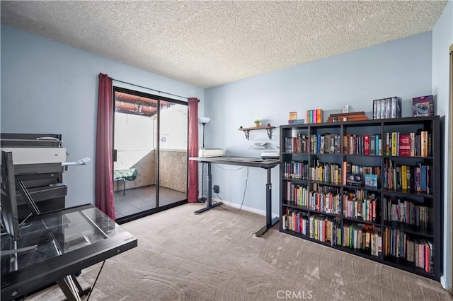 misc room featuring carpet floors and a textured ceiling