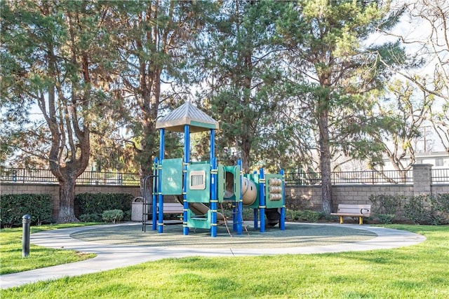 view of playground featuring a yard