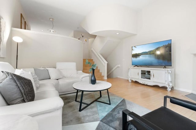 living room featuring light wood-type flooring