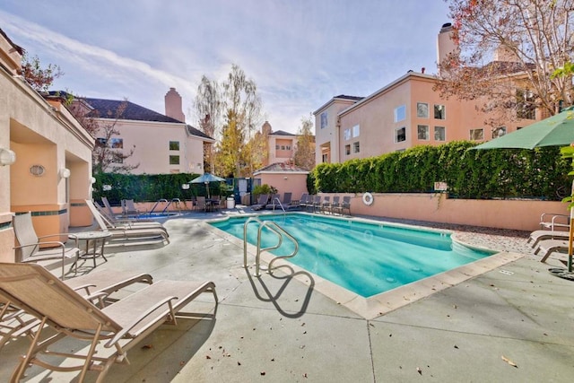 view of swimming pool featuring a patio area