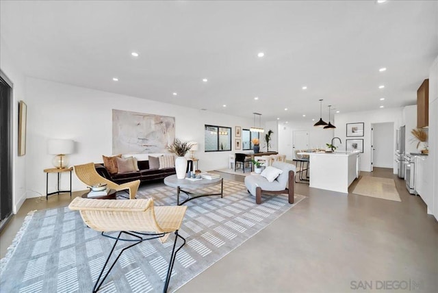 living room with sink