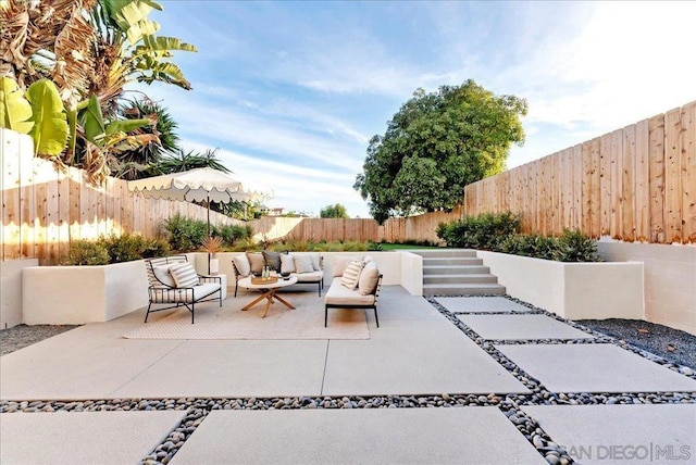 view of patio featuring an outdoor living space