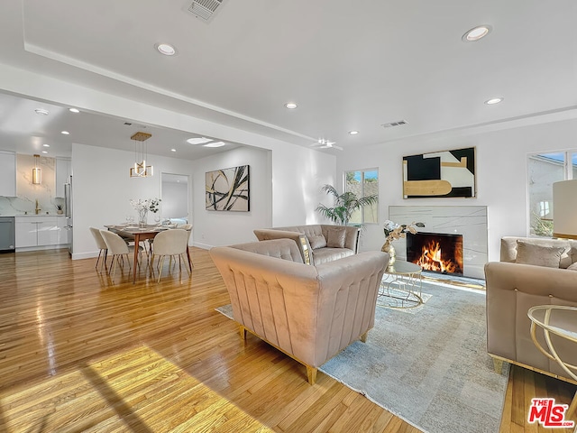 living room featuring light wood-type flooring