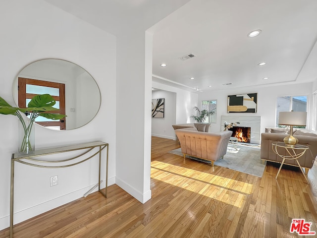 living room with hardwood / wood-style flooring