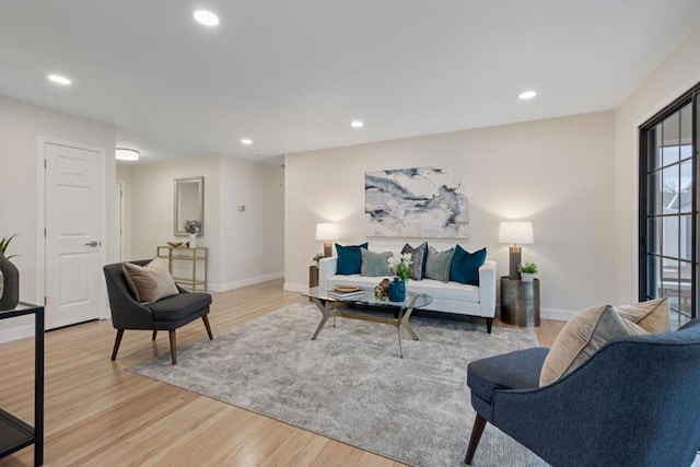 living room with light hardwood / wood-style flooring