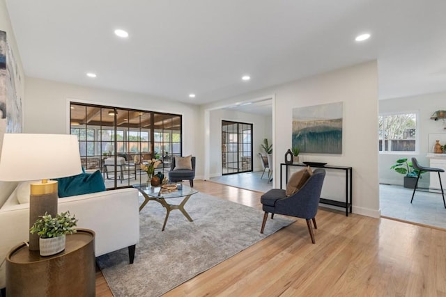 living room with light hardwood / wood-style floors