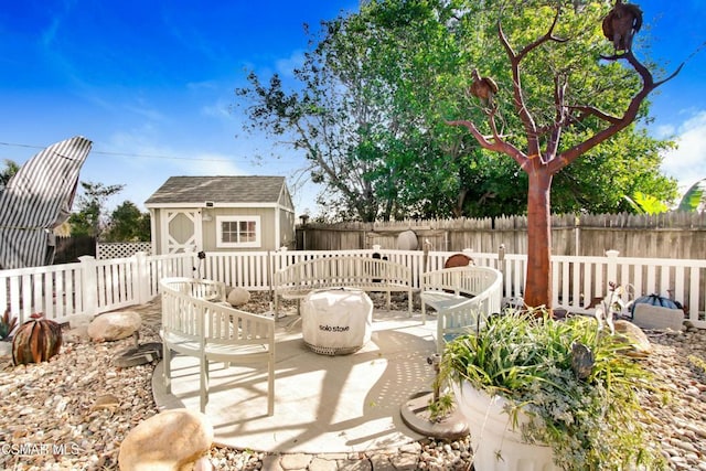 view of patio / terrace with a storage unit