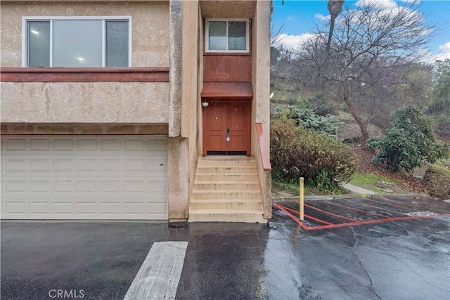 exterior space with a garage