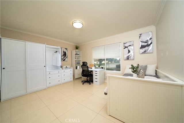 tiled office space with ornamental molding