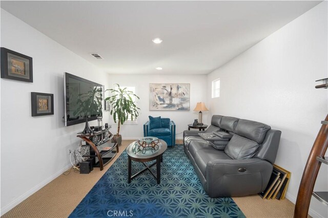 living room featuring carpet flooring