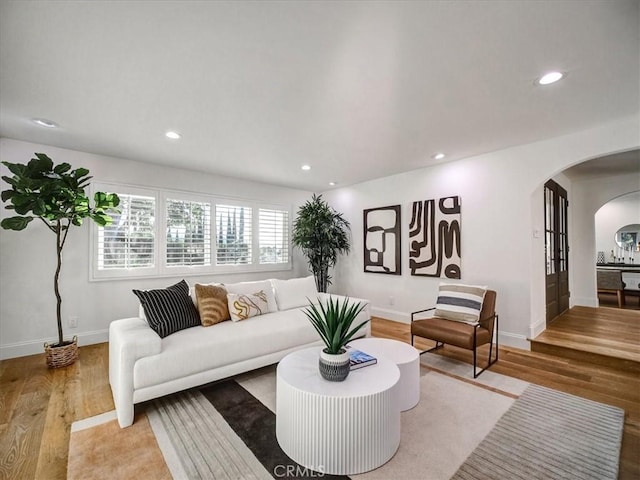 living room with hardwood / wood-style floors