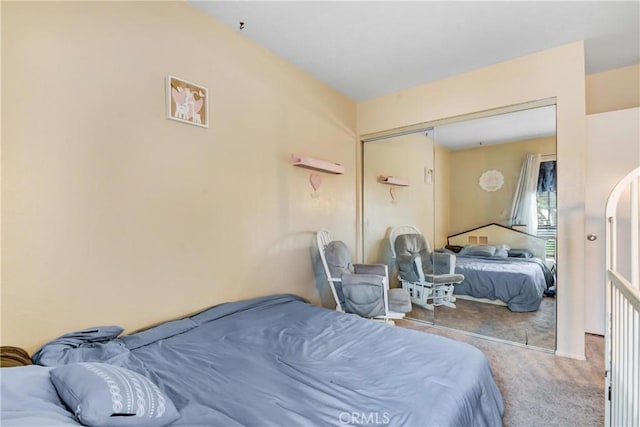 bedroom featuring carpet and a closet