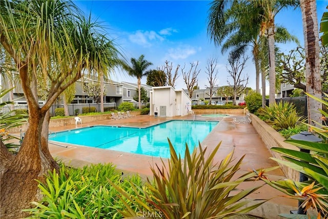 view of swimming pool featuring a patio area