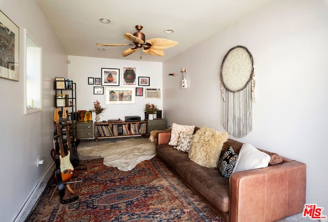 living room with ceiling fan