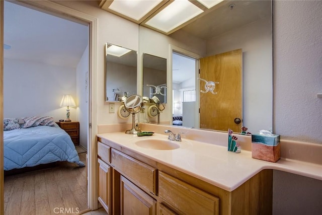 bathroom featuring hardwood / wood-style flooring and vanity