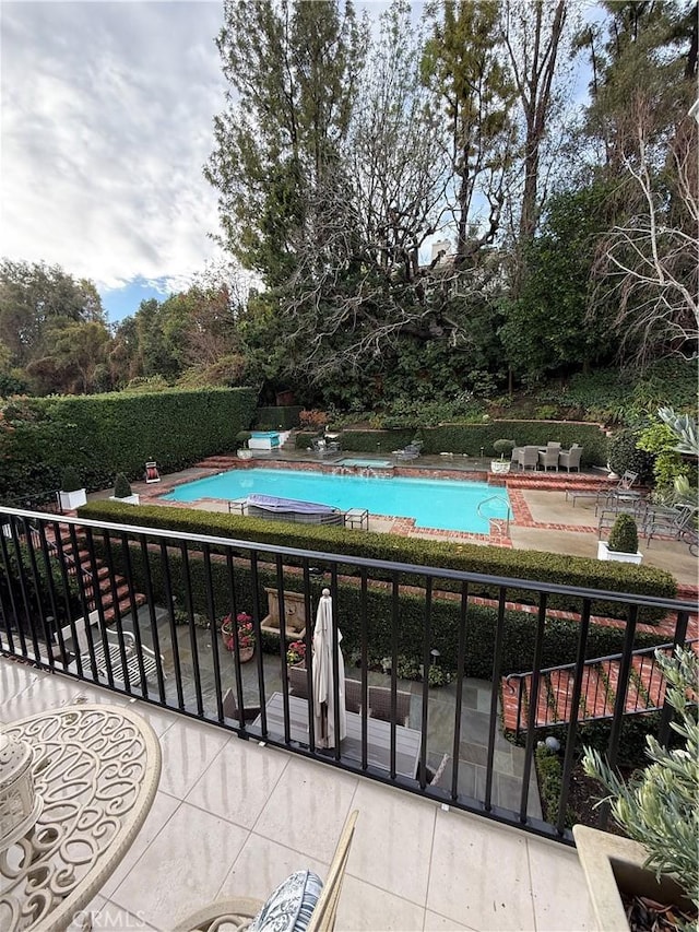 view of swimming pool with a patio area