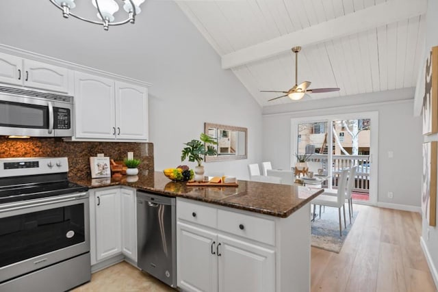 kitchen featuring white cabinetry, appliances with stainless steel finishes, and kitchen peninsula