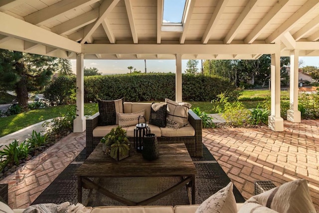 view of patio / terrace featuring a gazebo and outdoor lounge area