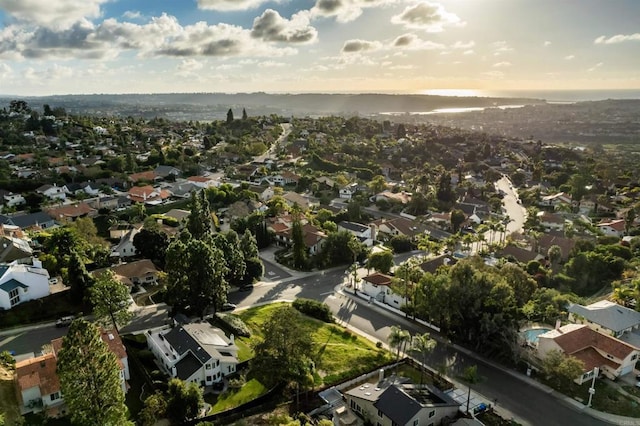 view of aerial view at dusk