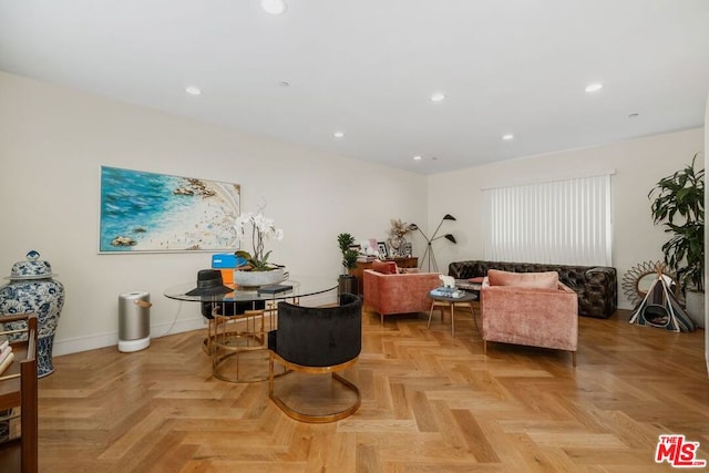 living room featuring light parquet floors