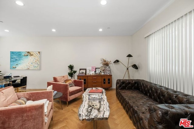 living room with light parquet flooring