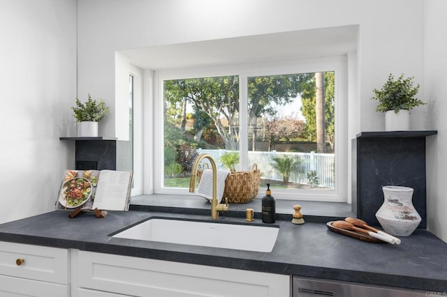 kitchen featuring sink, stainless steel dishwasher, and white cabinets