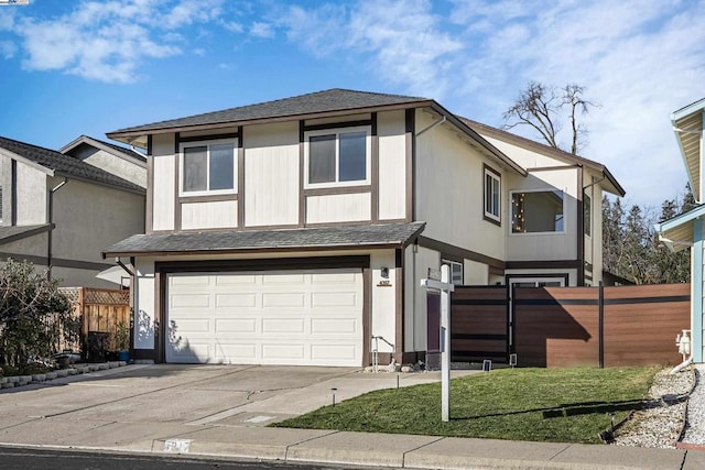 view of front of home featuring a garage and a front lawn