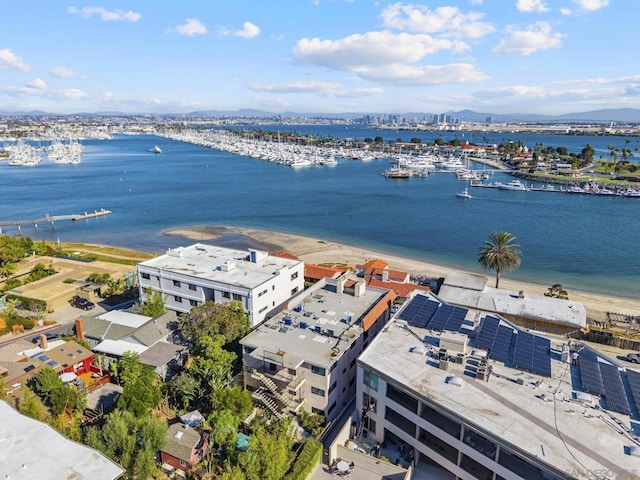 aerial view with a beach view and a water view