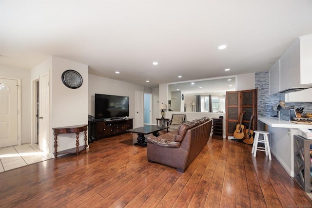 living room with hardwood / wood-style floors