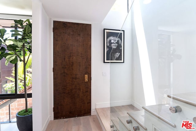 entryway with light hardwood / wood-style floors