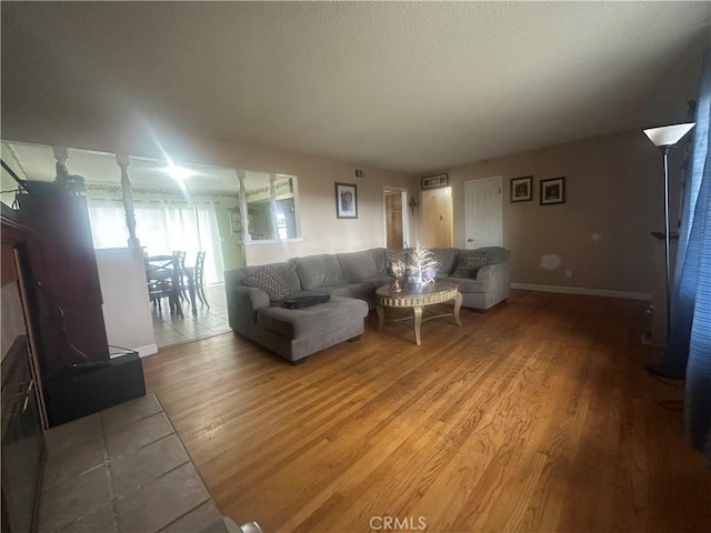 living room with hardwood / wood-style flooring