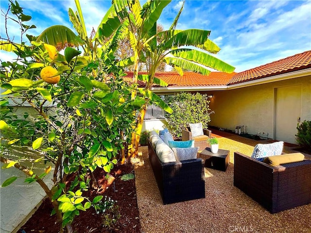 exterior space featuring an outdoor living space