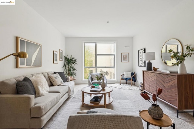 living room featuring light colored carpet