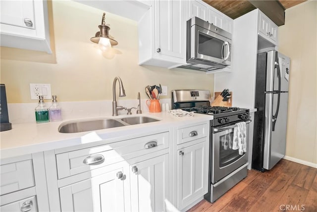 kitchen with white cabinetry, sink, dark wood-type flooring, and stainless steel appliances