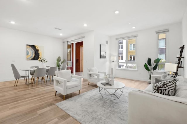 living room with light wood-type flooring