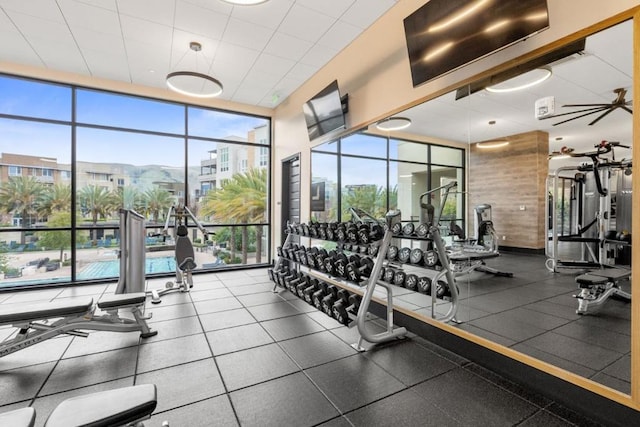 exercise room with expansive windows