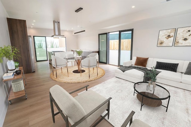 living room featuring light wood-type flooring