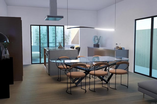 dining space featuring light wood-type flooring