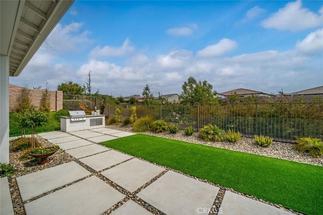 view of yard featuring area for grilling and a patio area