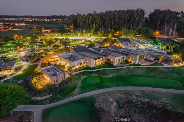 view of aerial view at dusk