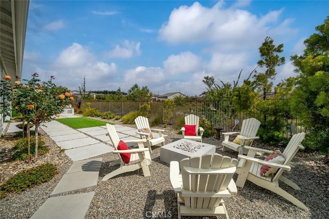 view of patio / terrace featuring a fire pit