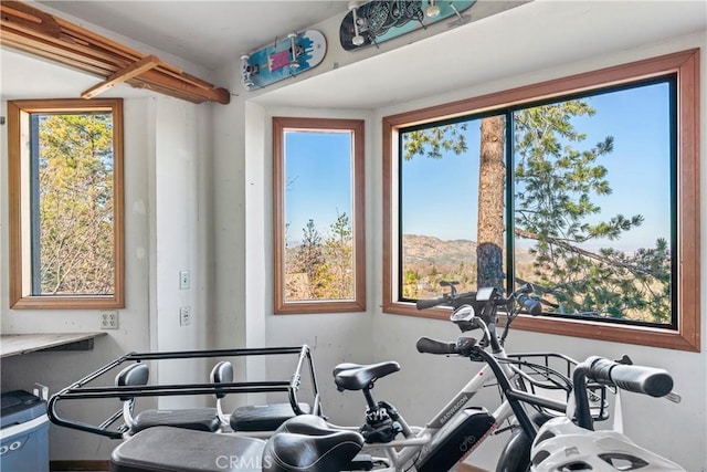 workout room with plenty of natural light