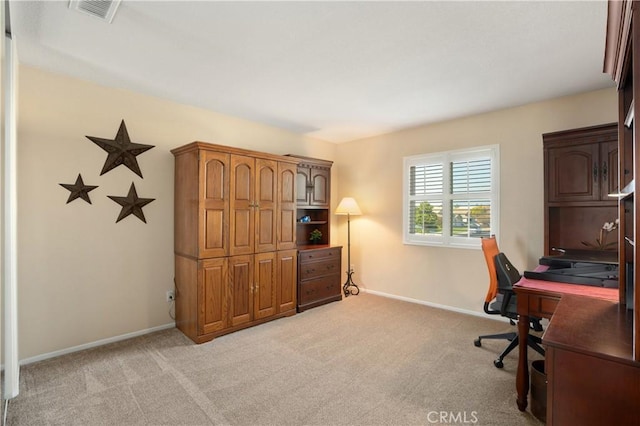 home office with light colored carpet