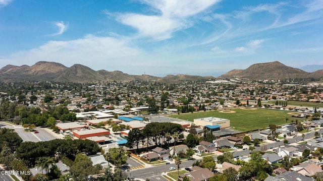 aerial view featuring a residential view and a mountain view