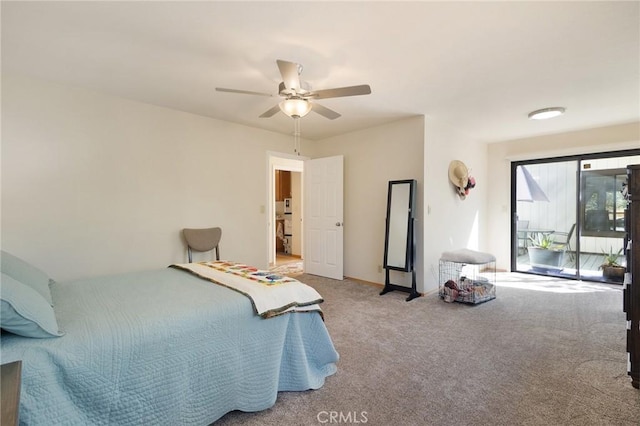 bedroom featuring carpet floors and ceiling fan