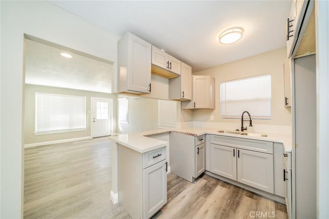 kitchen featuring sink, white cabinets, and light hardwood / wood-style floors