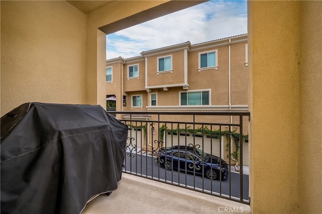 balcony featuring area for grilling