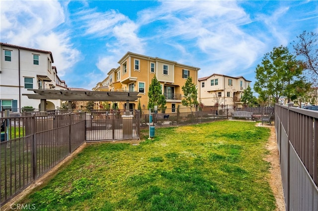 view of yard with a pergola