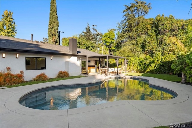 view of swimming pool featuring a patio area